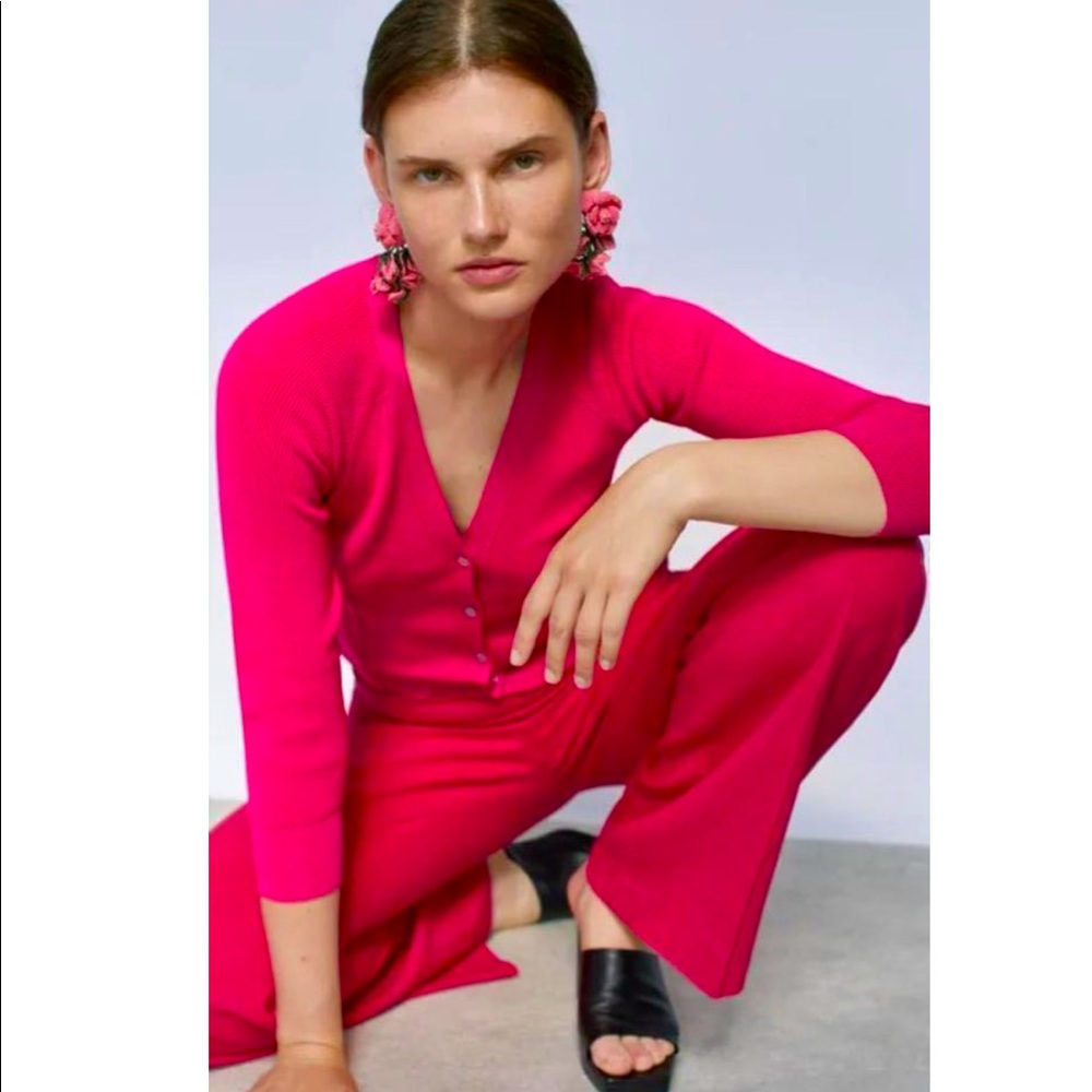 Zara Fuchsia Knit Cardigan Sweater